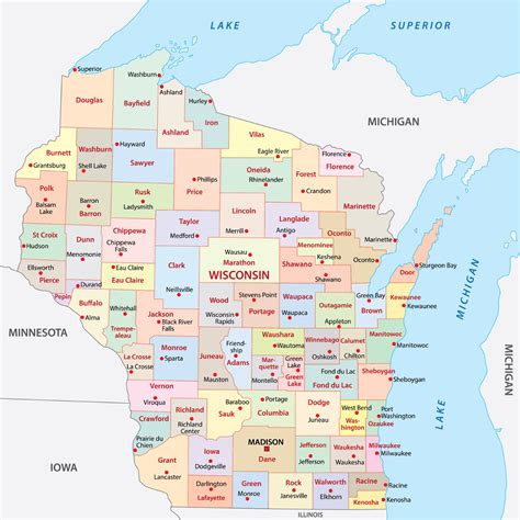 Map of Counties in Wisconsin